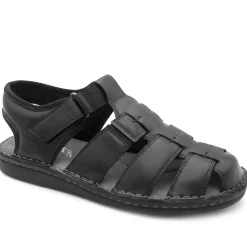 Leather Adjustable Fasten Fisherman Sandals - Black