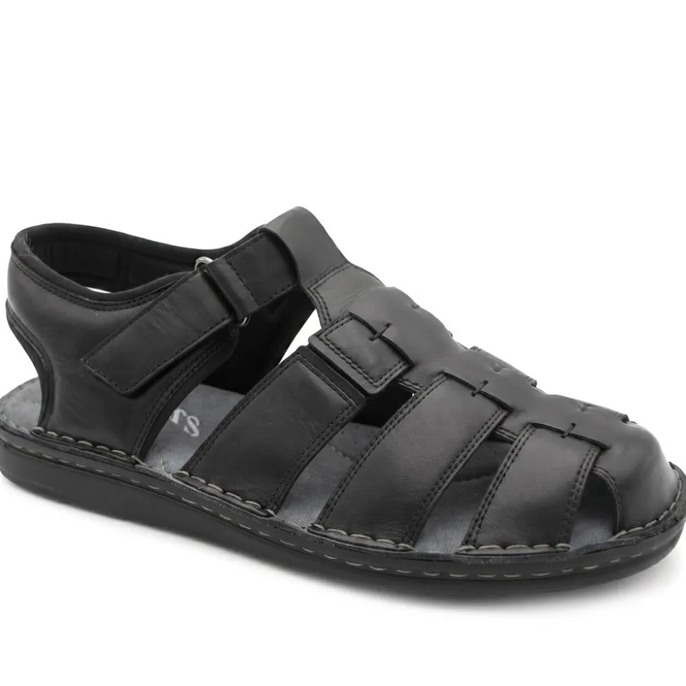 Leather Adjustable Fasten Fisherman Sandals - Black