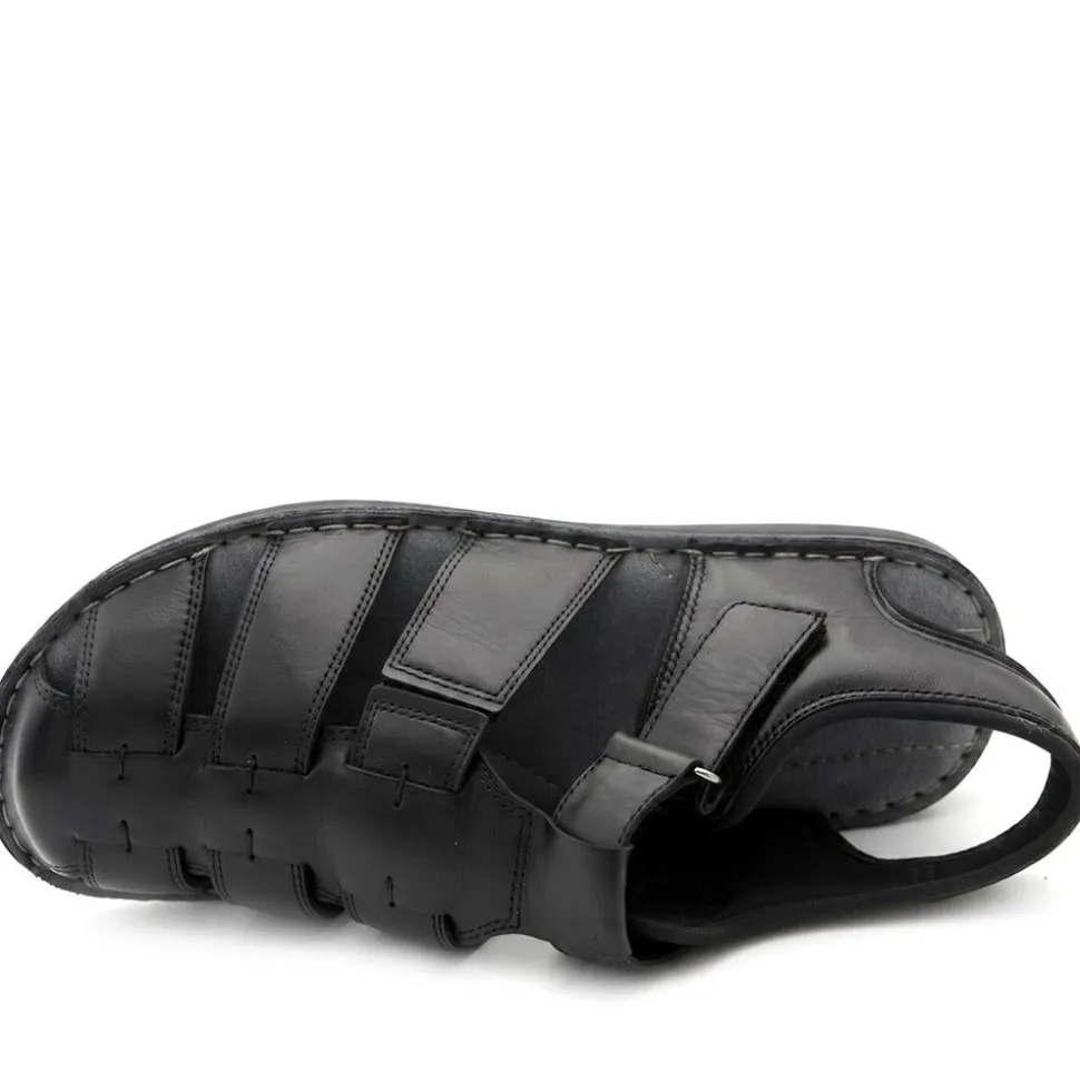 Leather Adjustable Fasten Fisherman Sandals - Black