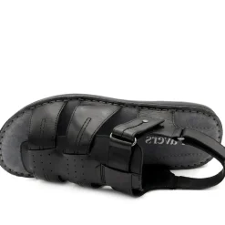 Leather Adjustable Fasten Fisherman Sandals - Black