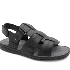 Leather Adjustable Fasten Fisherman Sandals - Black