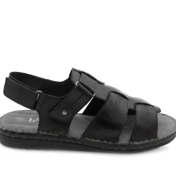 Leather Adjustable Fasten Fisherman Sandals - Black