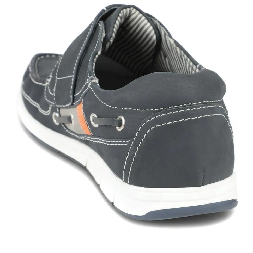 Leather Adjustable Fastening Shoes - Navy