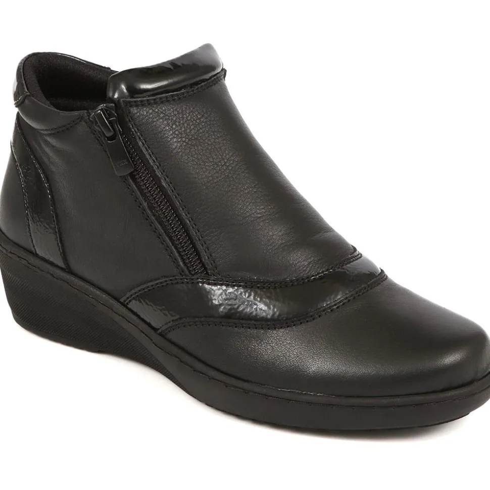 Leather Ankle Boots - Black-Black Patent