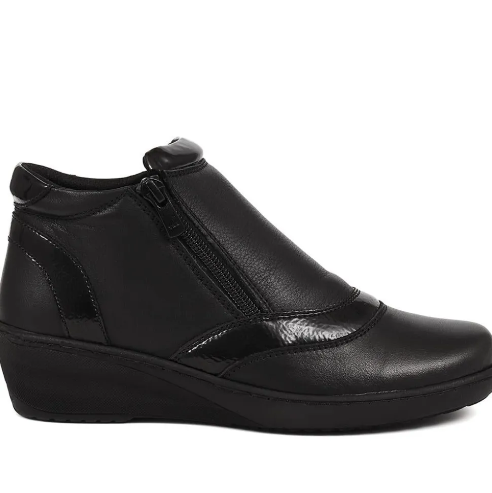 Leather Ankle Boots - Black-Black Patent