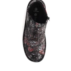 Leather Ankle Boots - Black Floral
