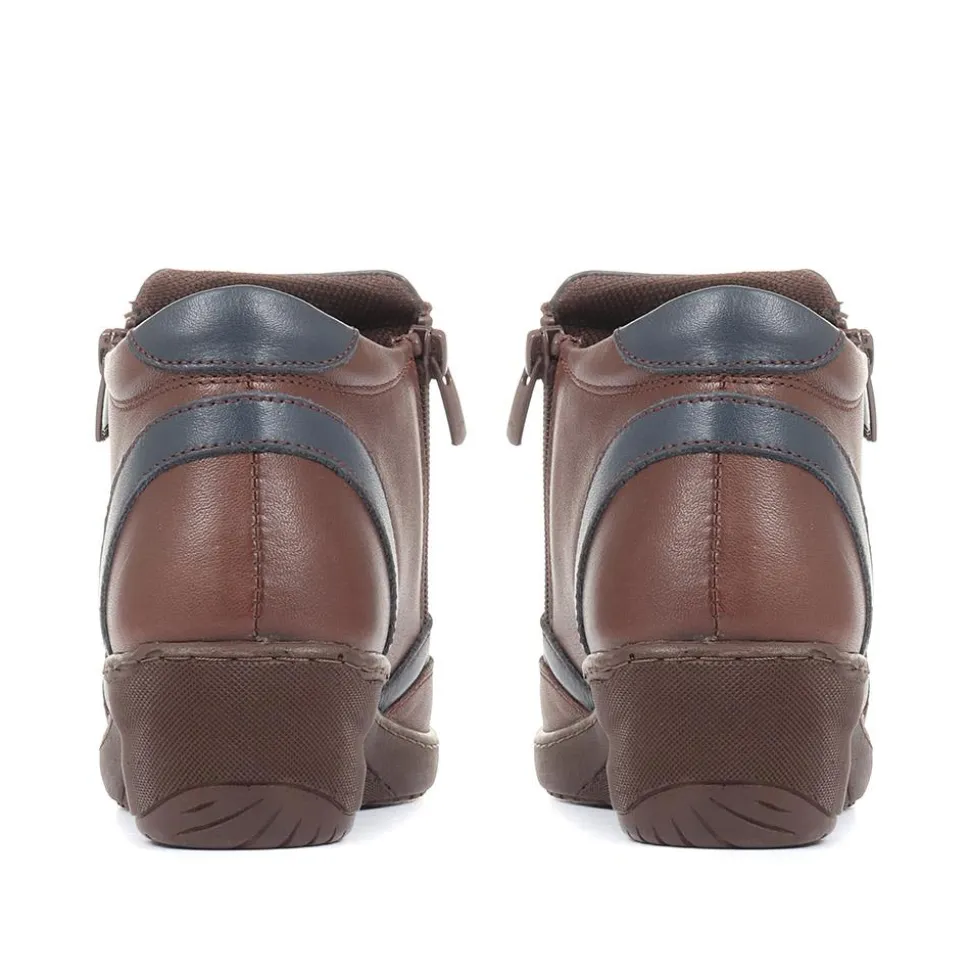 Leather Ankle Boots - BROWN-NAVY