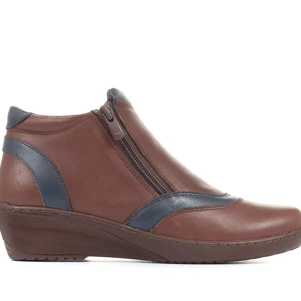 Leather Ankle Boots - BROWN-NAVY