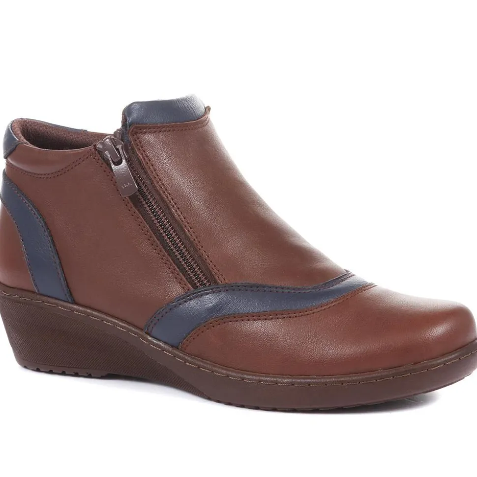Leather Ankle Boots - BROWN-NAVY