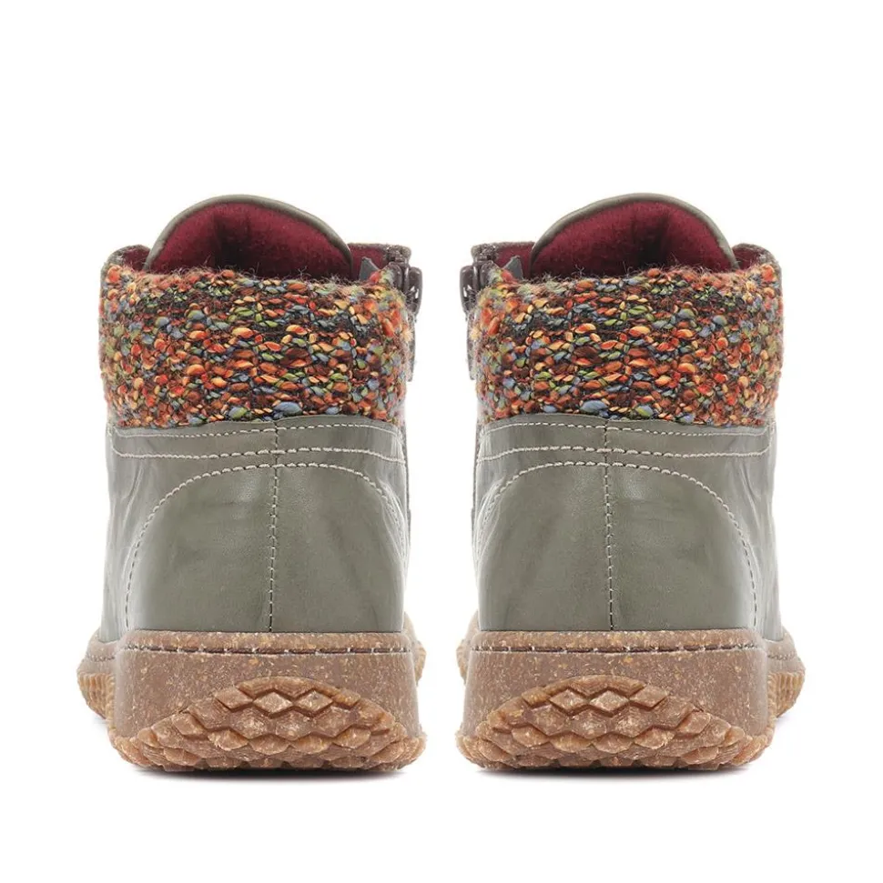 Leather Ankle Boots - Olive