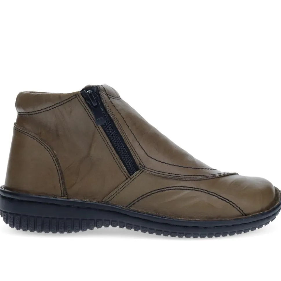Leather Ankle Boots - Olive