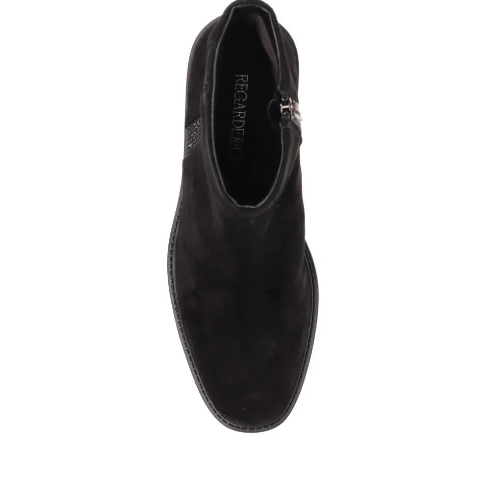Leather Block-Heeled Ankle Boots - Black