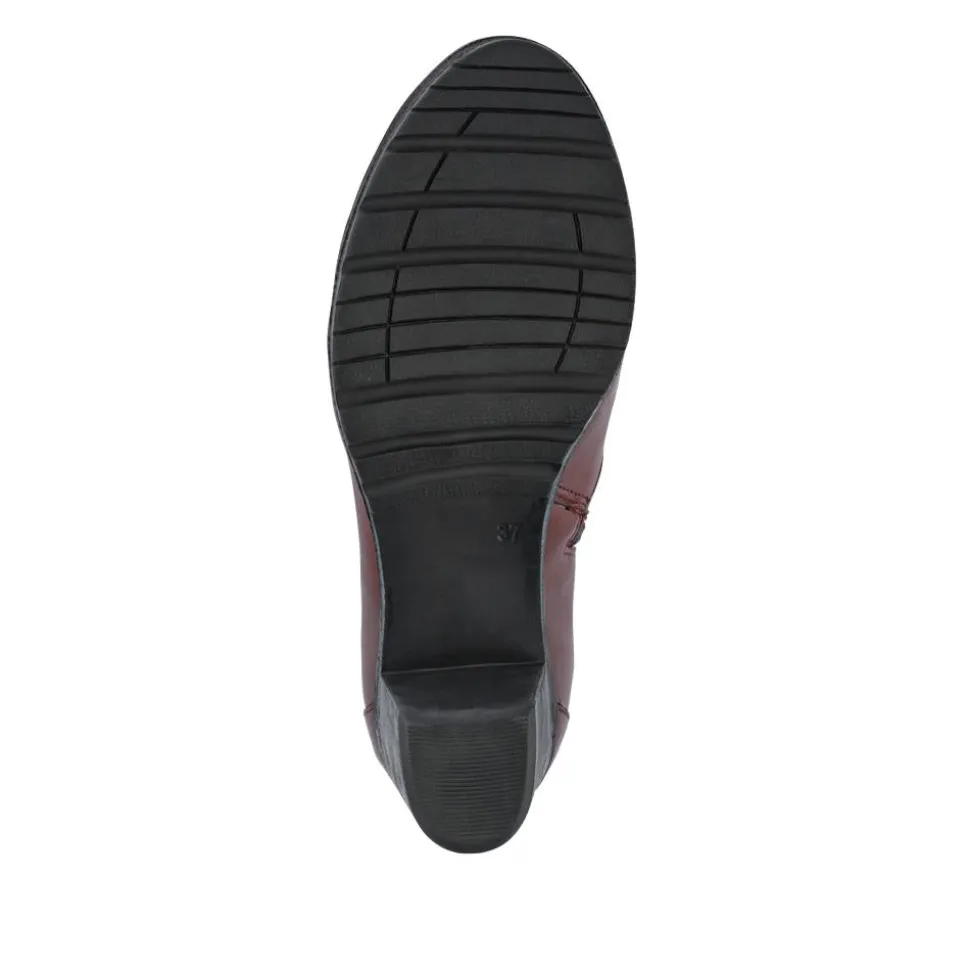 Leather Block Heeled Lace-Up Boots - Burgundy