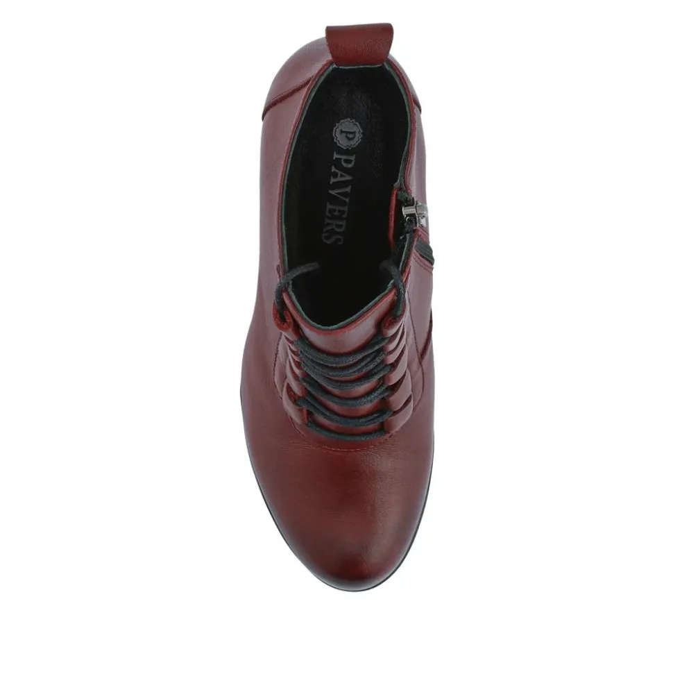 Leather Block Heeled Lace-Up Boots - Burgundy