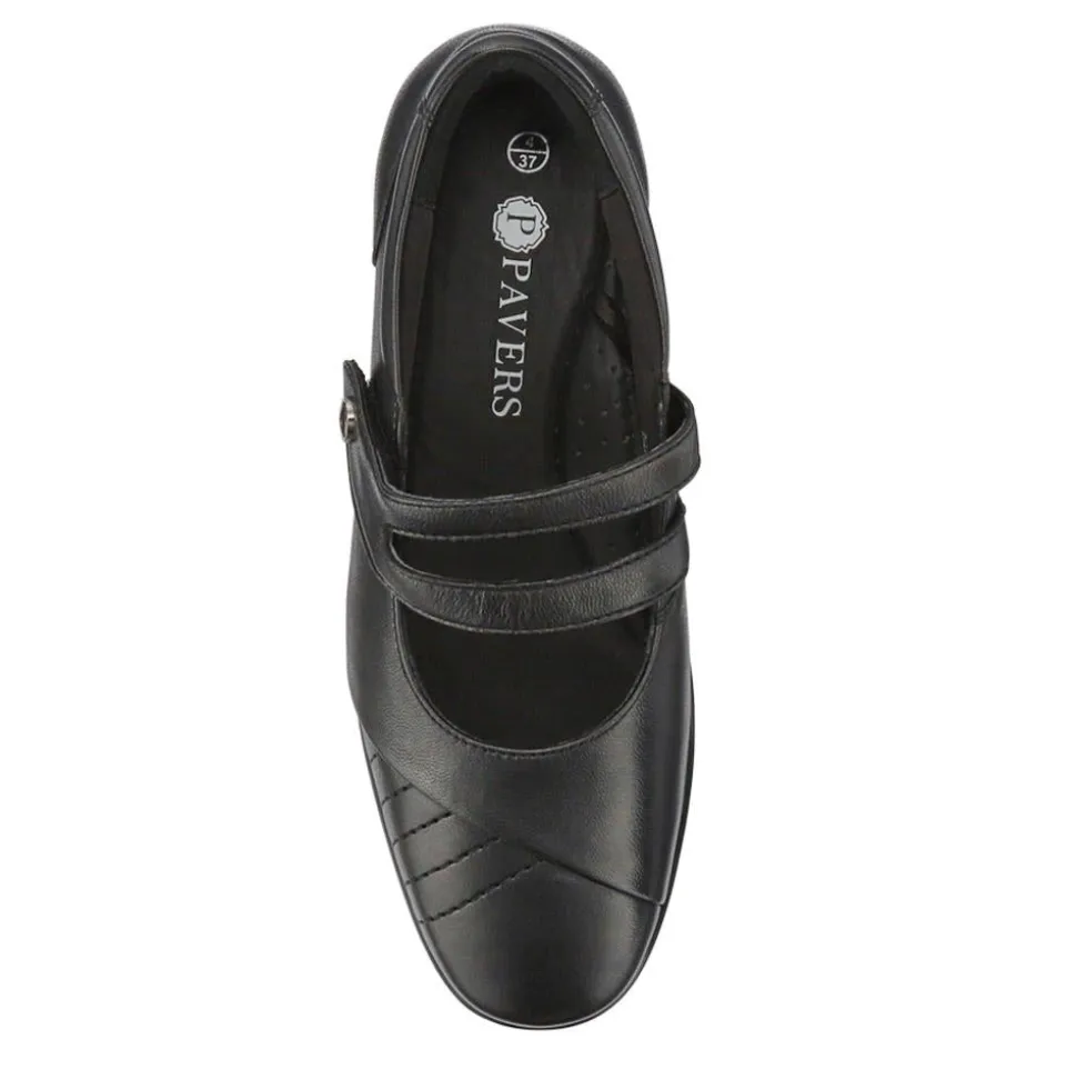 Leather Block-Heeled Mary Janes - Black
