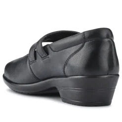Leather Block-Heeled Mary Janes - Black