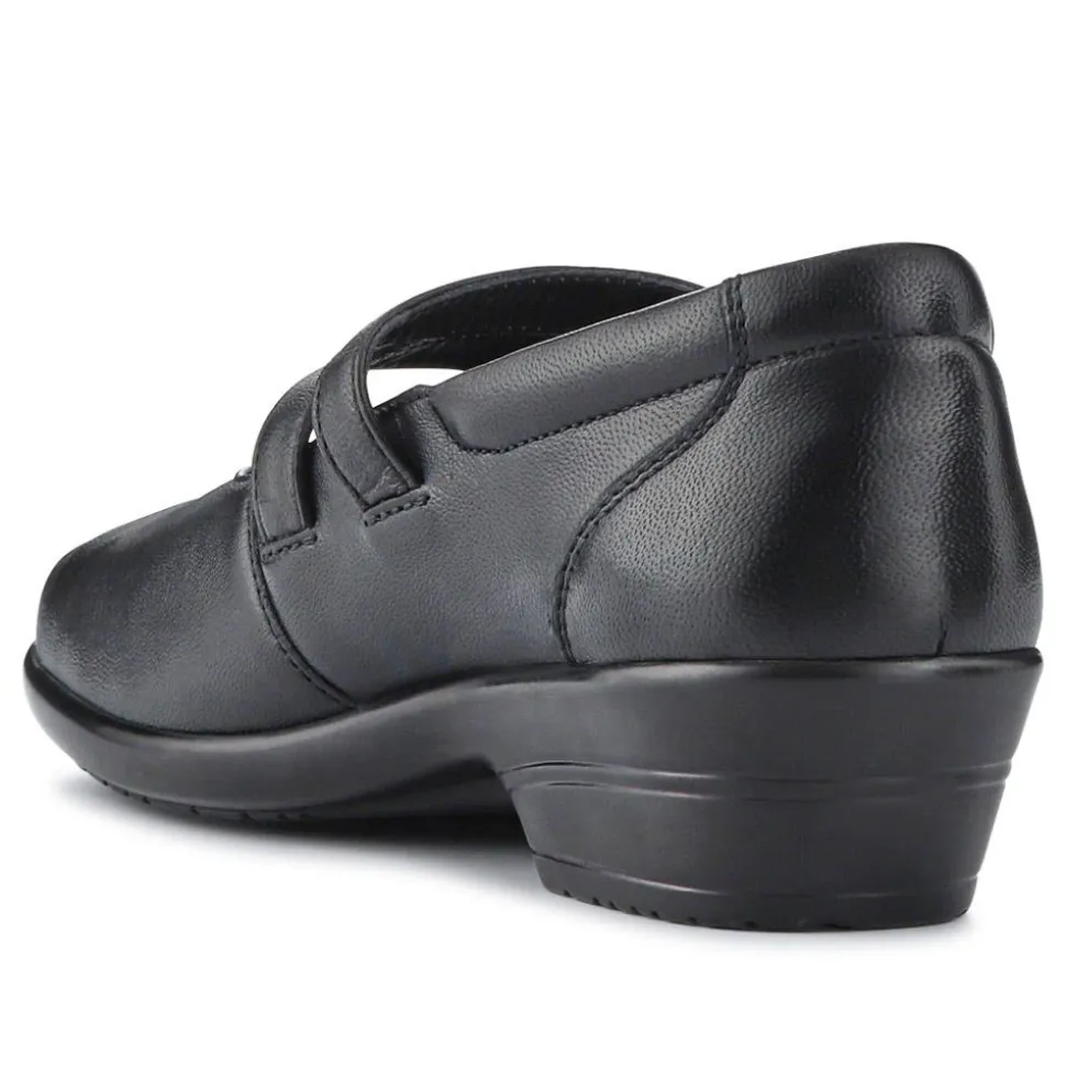 Leather Block-Heeled Mary Janes - Black