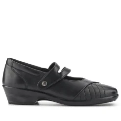 Leather Block-Heeled Mary Janes - Black
