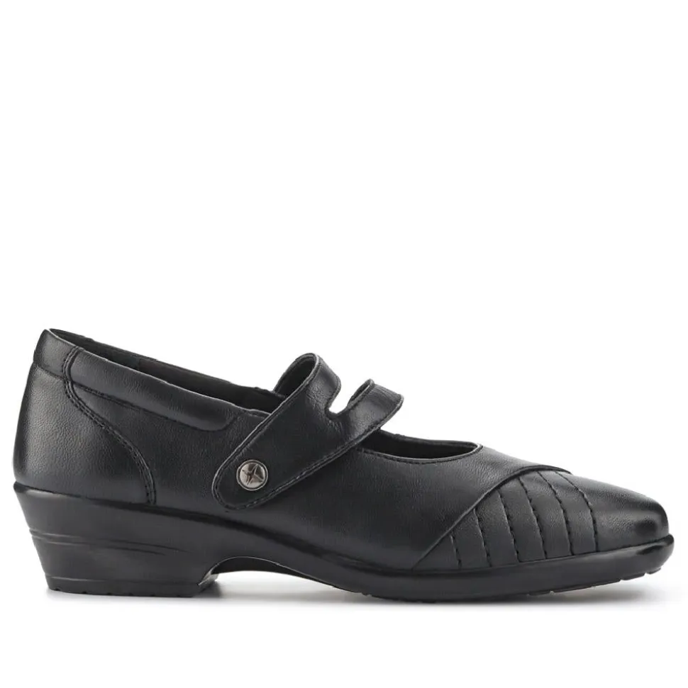 Leather Block-Heeled Mary Janes - Black