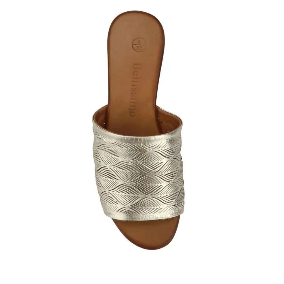 Leather Block-Heeled Mules - Gold