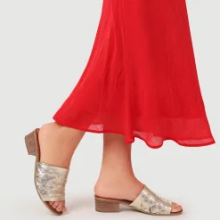 Leather Block-Heeled Mules - Gold