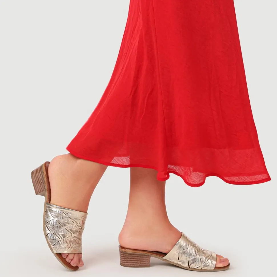 Leather Block-Heeled Mules - Gold