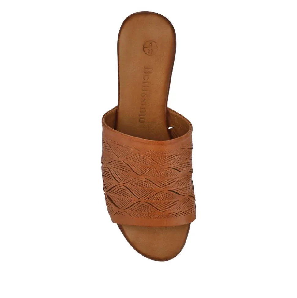 Leather Block-Heeled Mules - Tan