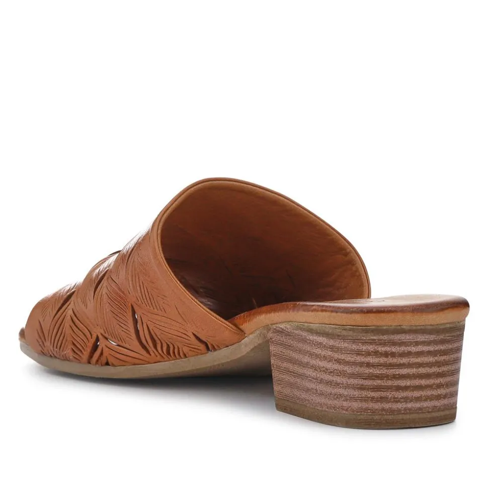 Leather Block-Heeled Mules - Tan