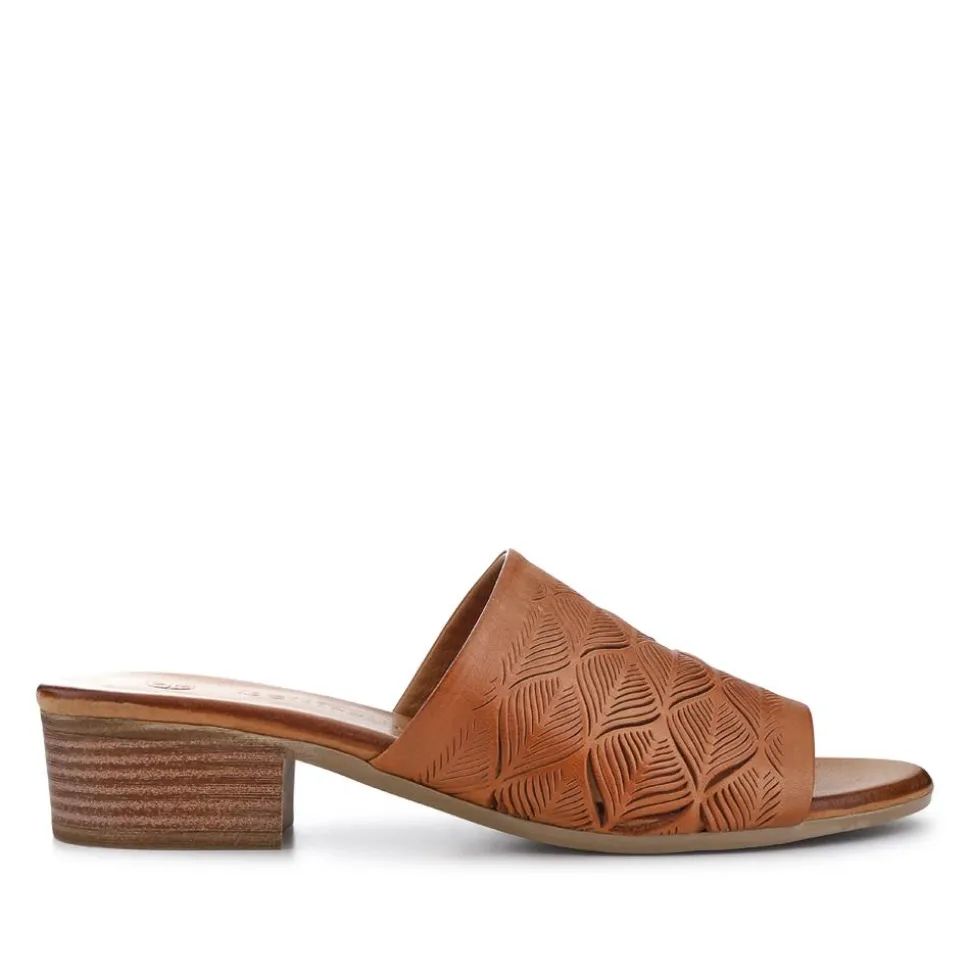 Leather Block-Heeled Mules - Tan