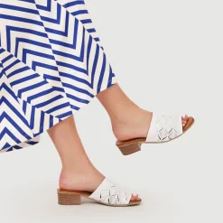 Leather Block-Heeled Mules - White