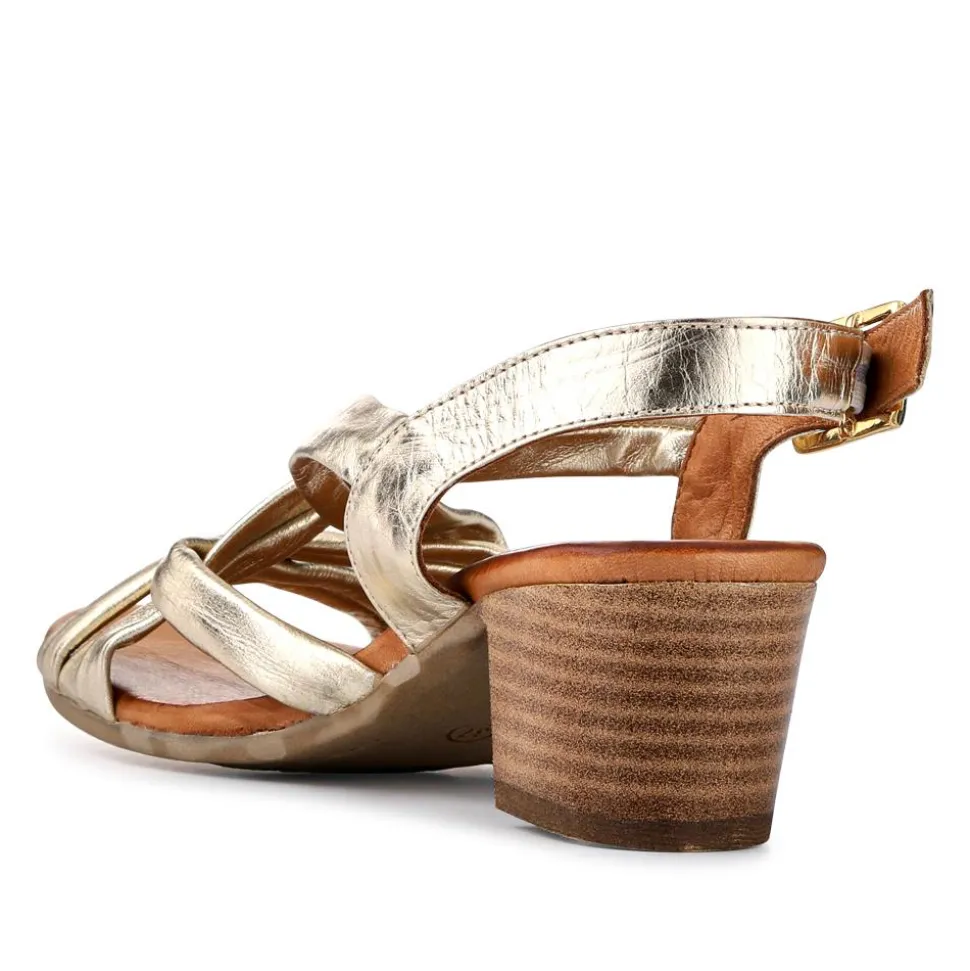 Leather Block-Heeled Sandals - Gold