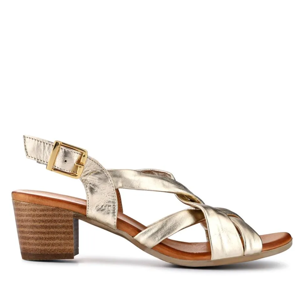 Leather Block-Heeled Sandals - Gold