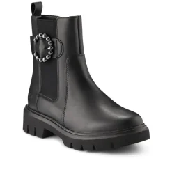 Leather Buckle-Detailed Ankle Boots - Black