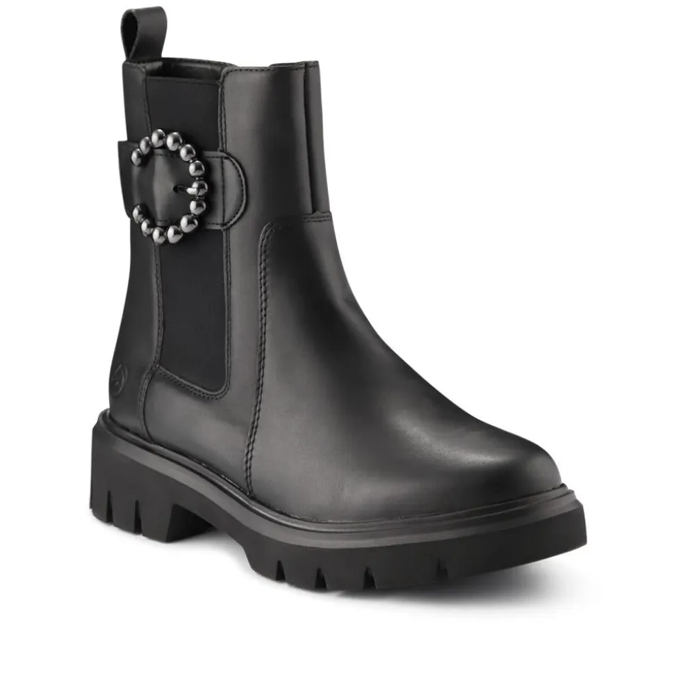 Leather Buckle-Detailed Ankle Boots - Black