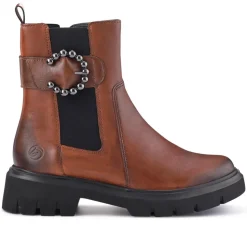 Leather Buckle-Detailed Ankle Boots - Tan