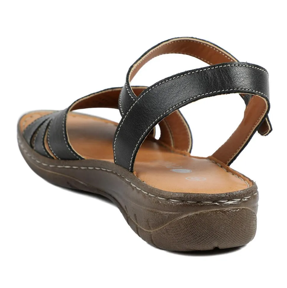 Leather Buckle Fasten Casual Sandals - Black