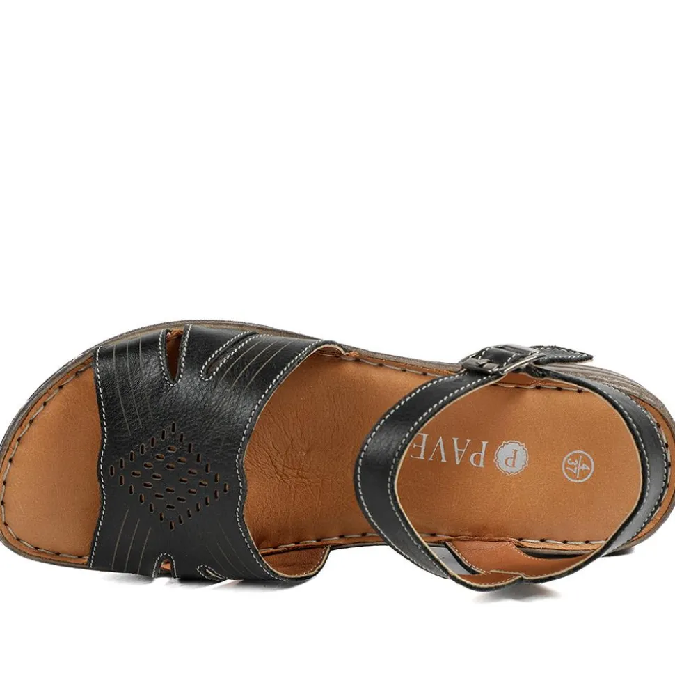 Leather Buckle Fasten Casual Sandals - Black
