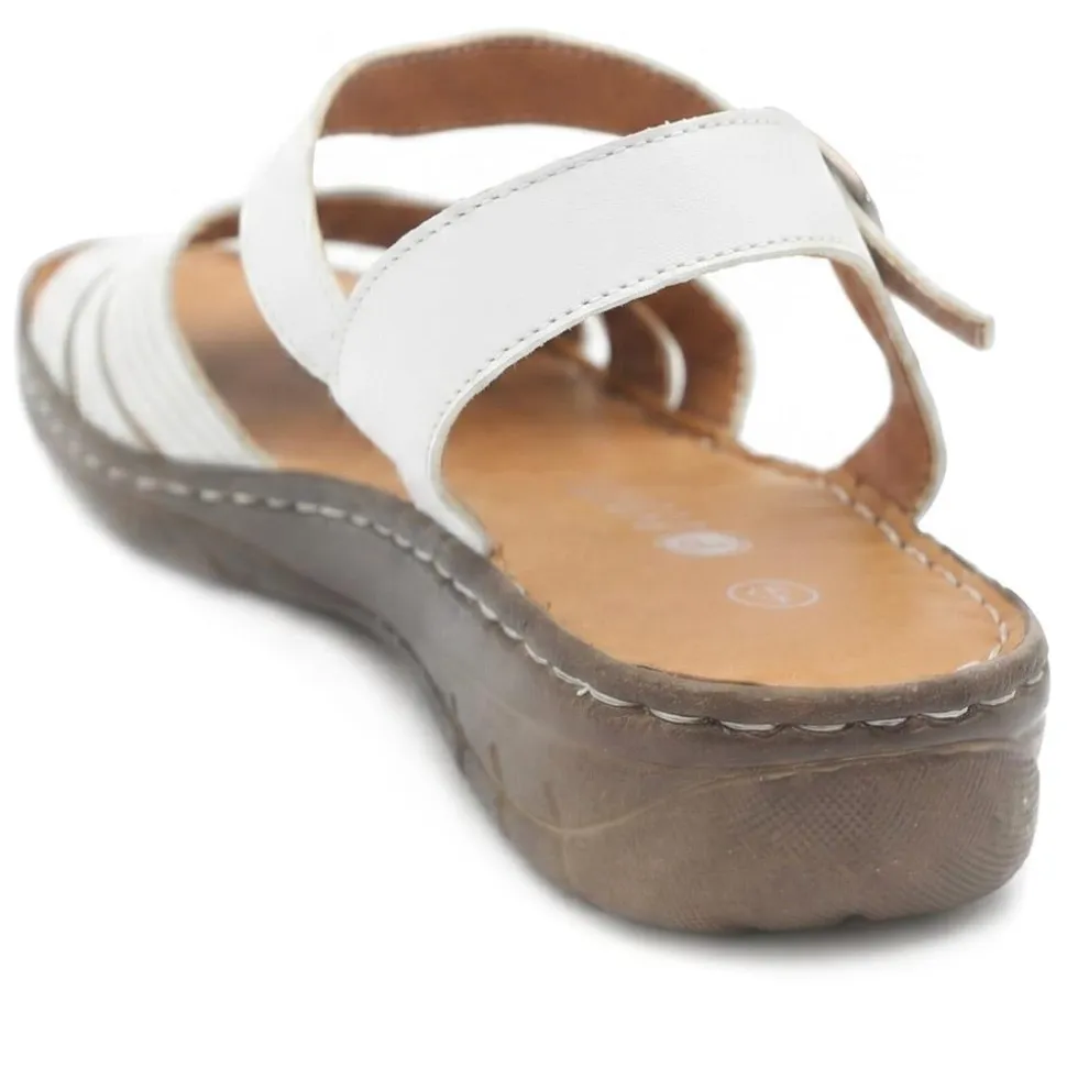 Leather Buckle Fasten Casual Sandals - White
