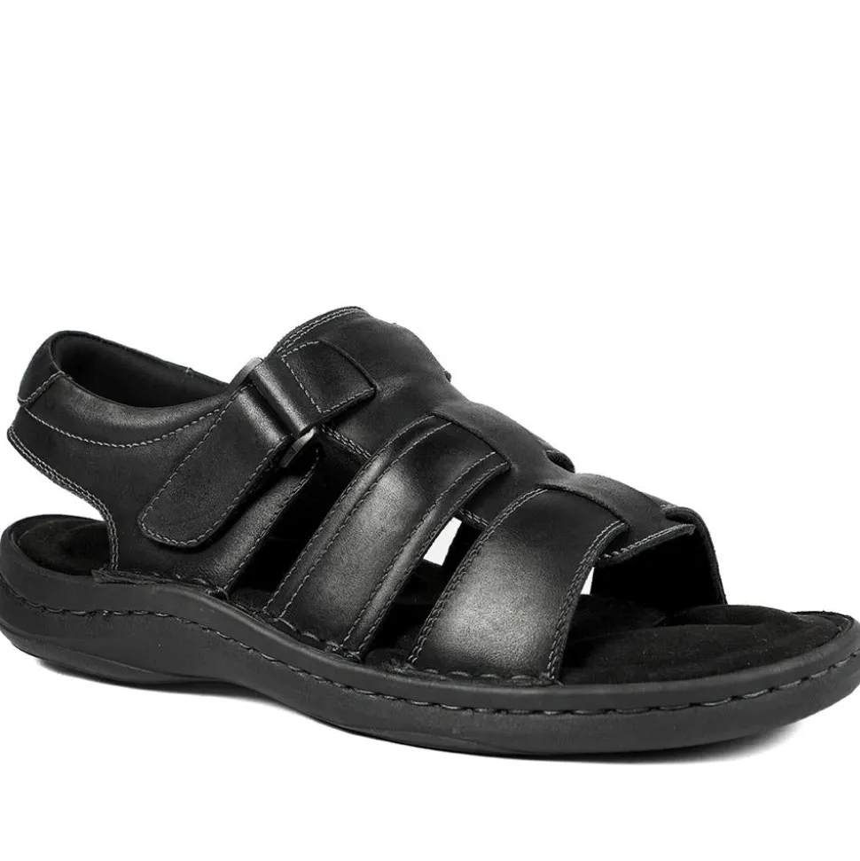 Leather Buckle Fastening Sandals - Black