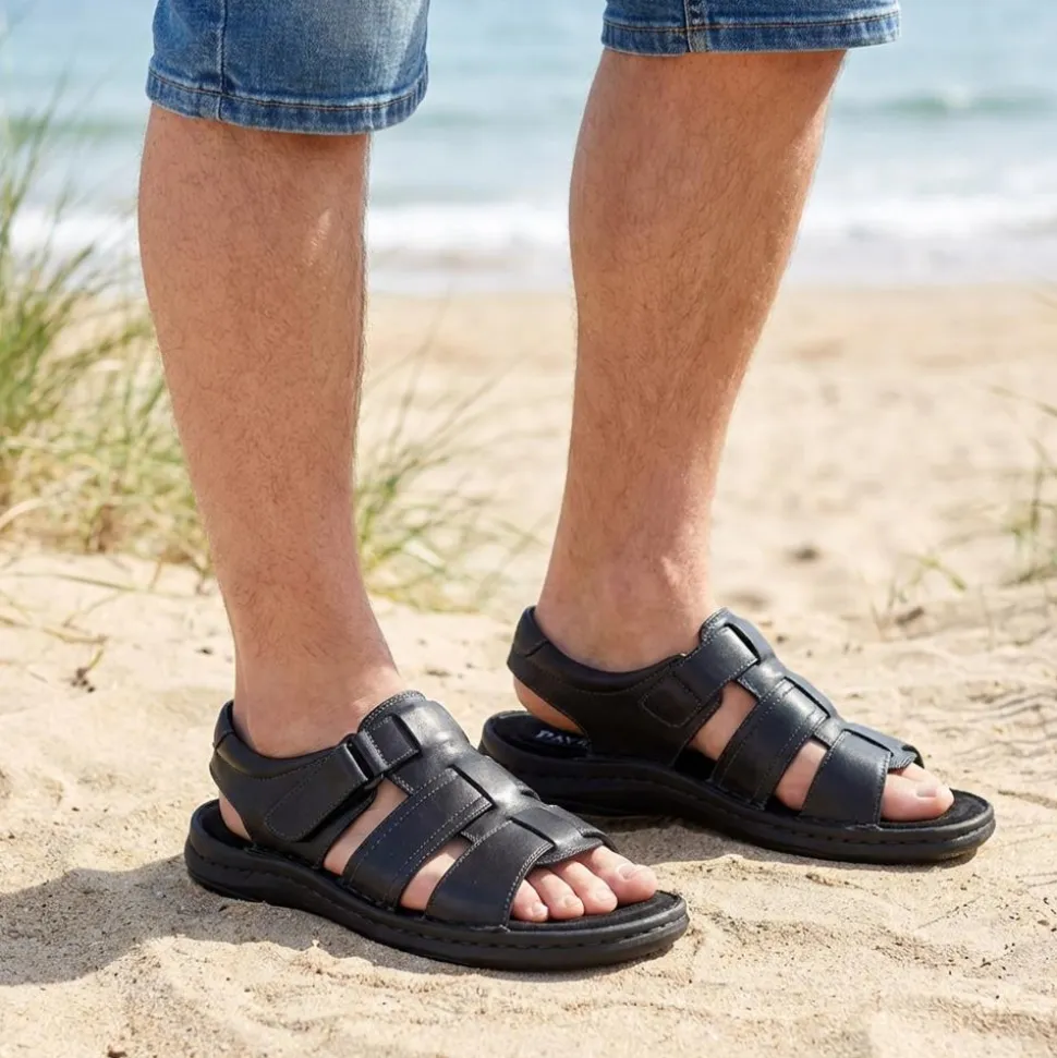 Leather Buckle Fastening Sandals - Black