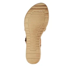 Leather Buckle-Fastening Wedge Sandals - Tan