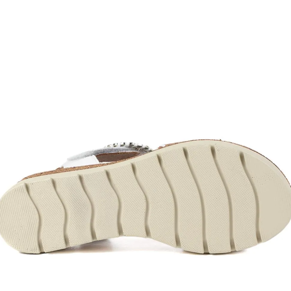 Leather Buckle Fasten Wedge Sandals - White-Tan
