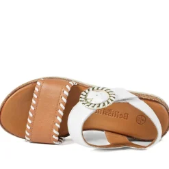 Leather Buckle Fasten Wedge Sandals - White-Tan