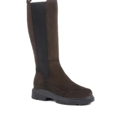 Leather Chunky Knee-High Boots - Khaki