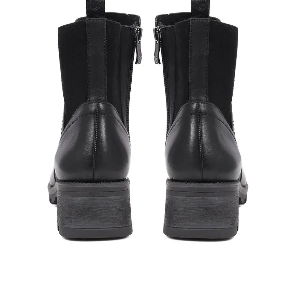 Leather Cleated Sole Chelsea Boots - Black