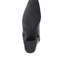 Leather Croc Heeled Ankle Boots - Navy Croc