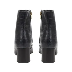 Leather Croc Heeled Ankle Boots - Navy Croc