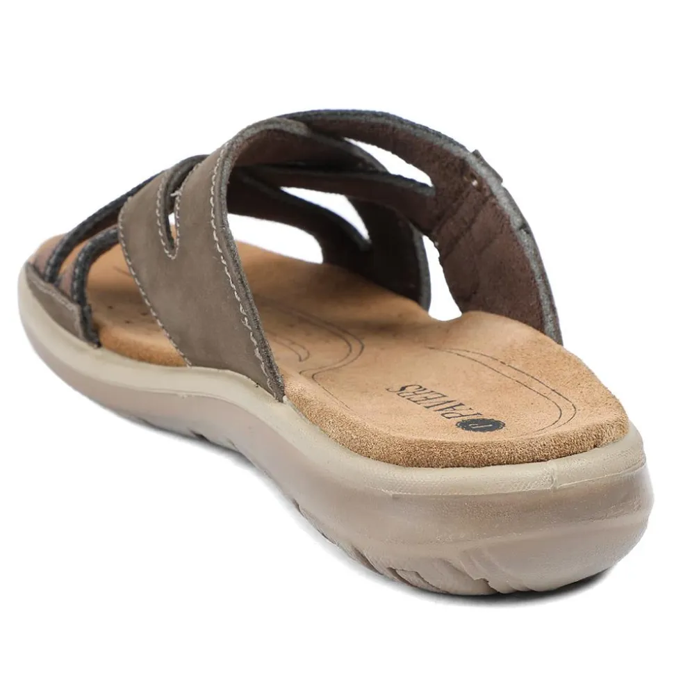 Leather Cross Strap Slip On Sandals - Brown
