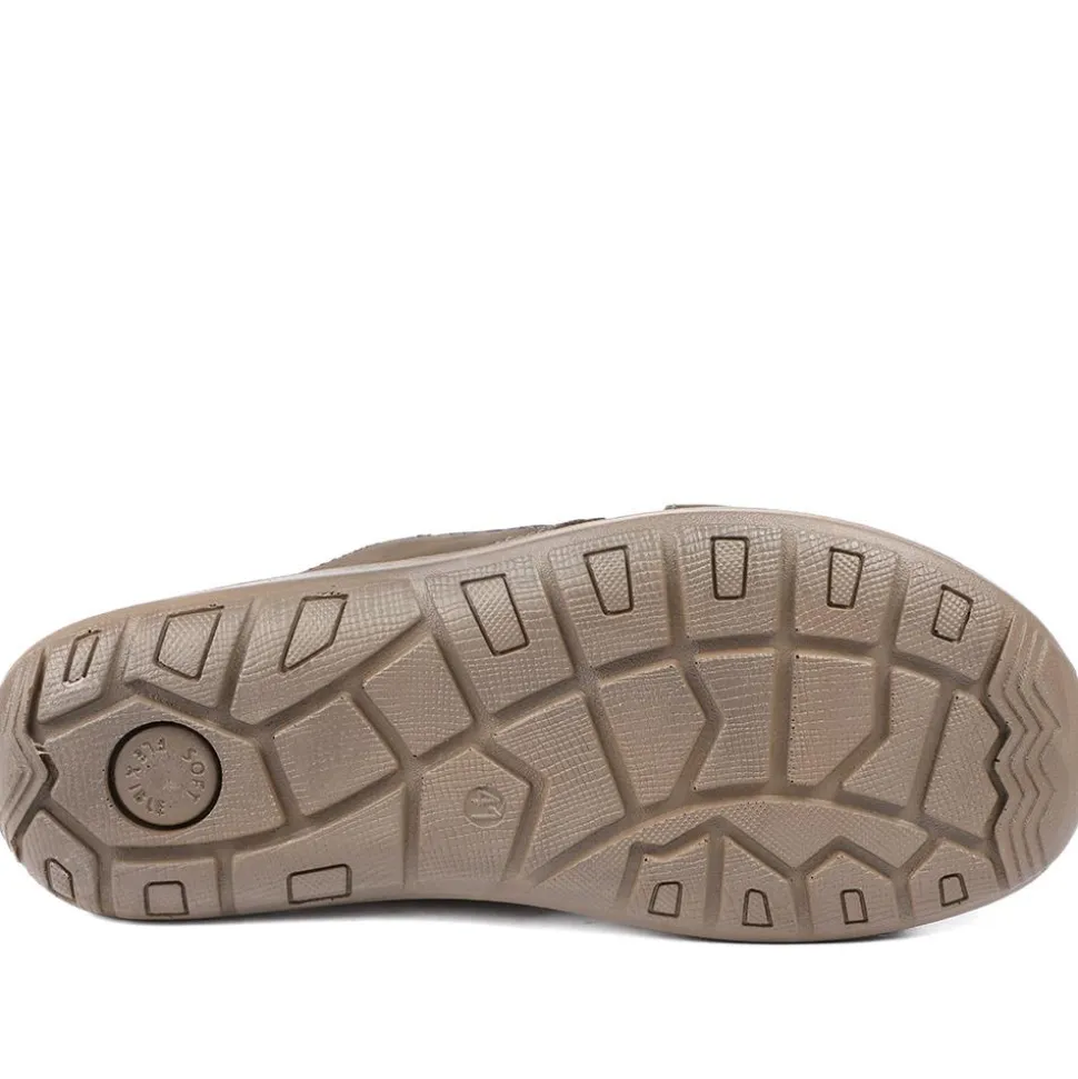 Leather Cross Strap Slip On Sandals - Brown