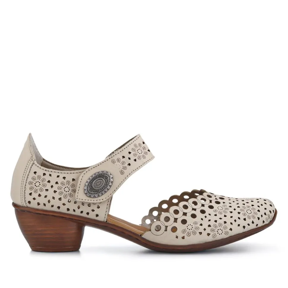 Leather Cuban-Heeled Mary Janes - Beige